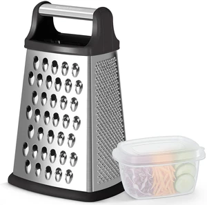 Ourokhome Cheese Grater, Handheld Box Grater with Container & Lid, 4-Sided Stainless Steel for Kitchen, Wavy Julienne, Slicer, Coarse Shred & Fine Zester, Non-Slip Base, Dishwasher Safe, 8 Inch Ourokhome Cheese Grater, Handheld Box Grater with Container & Lid, 4-Sided Stainless Steel for Kitchen, Wavy Julienne, Slicer, Coarse Shred & Fine Zester, Non-Slip Base, Dishwasher Safe, 8 Inch
