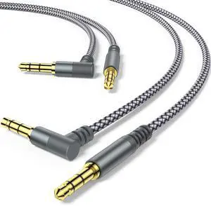 2-Pack 3.5mm (1/8") TRS Auxiliary Audio Cable (10 ft / ~3m) with 90-Degree Right-Angle Plug and Nylon Braided Jacket; Compatible with Car Audio Systems, Speakers, iPods/iPads/Smartphones, Sony Headpho 2-Pack 3.5mm (1/8") TRS Auxiliary Audio Cable (10 ft / ~3m) with 90-Degree Right-Angle Plug and Nylon Braided Jacket; Compatible with Car Audio Systems, Speakers, iPods/iPads/Smartphones, Sony Headpho