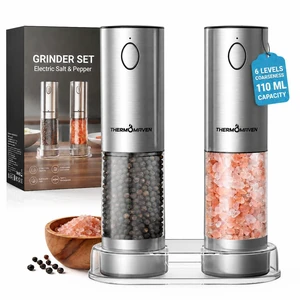 Upgraded Large-Capacity Electric Salt and Pepper Grinder Set 110ml Rechargeable Grinders (with LED Light), Stainless Steel Automatic Grinders, 6 Adjustable Coarseness Settings Upgraded Large-Capacity Electric Salt and Pepper Grinder Set 110ml Rechargeable Grinders (with LED Light), Stainless Steel Automatic Grinders, 6 Adjustable Coarseness Settings