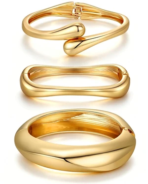 Women's Chunky Gold Open Cuff Bracelet (3-Piece Set) 14K Gold-Plated Stackable Open Cuffs; Exquisite, Tarnish-Resistant Fashion Jewelry Set; Ideal Gift Women's Chunky Gold Open Cuff Bracelet (3-Piece Set) 14K Gold-Plated Stackable Open Cuffs; Exquisite, Tarnish-Resistant Fashion Jewelry Set; Ideal Gift