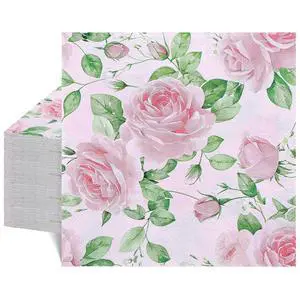 Pink Floral Paper Napkins, 50 Pack, 6.5 x 6.5 Inch | 2-Ply Paper, Watercolor Rose Design, For Tea Parties, Garden Parties, Spring Decor, And Decoupage Pink Floral Paper Napkins, 50 Pack, 6.5 x 6.5 Inch | 2-Ply Paper, Watercolor Rose Design, For Tea Parties, Garden Parties, Spring Decor, And Decoupage