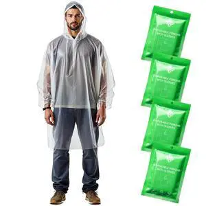 Disposable Rain Ponchos for Adults - Clear Ponchos with Sleeves & Hood, Compact and Clear, Emergency Poncho - Rain Poncho - Ponchos Adult for Travel, Rain, Hiking, Camping - (Pack of 4) Disposable Rain Ponchos for Adults - Clear Ponchos with Sleeves & Hood, Compact and Clear, Emergency Poncho - Rain Poncho - Ponchos Adult for Travel, Rain, Hiking, Camping - (Pack of 4)