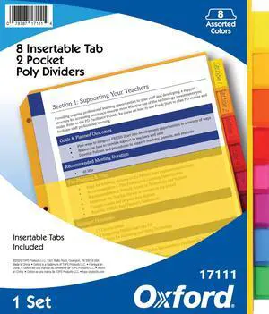 3 Ring Binder Dividers with Pockets & Tabs, 8 Tab, 1 Set | Color coded tabs run yellow goldenrod orange red pink purple blue and green and each pocket holds up to 30 sheets. 3 Ring Binder Dividers with Pockets & Tabs, 8 Tab, 1 Set | Color coded tabs run yellow goldenrod orange red pink purple blue and green and each pocket holds up to 30 sheets.