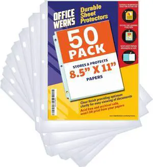 50 Pack Clear Sheet Protectors for 3 Ring Binder, 8.5 x 11, Reinforced | Office Werks Page Protectors, Acid-Free Polypropylene Plastic Sleeves, PVC-Free, Archival Safe, Letter Size, Top Loading 50 Pack Clear Sheet Protectors for 3 Ring Binder, 8.5 x 11, Reinforced | Office Werks Page Protectors, Acid-Free Polypropylene Plastic Sleeves, PVC-Free, Archival Safe, Letter Size, Top Loading