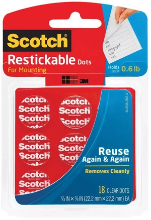 Restickable Dots, 7/8-in, 18 Count, Clear Double-Sided Mounting Pre-Cut Dots, Remove Cleanly, Mount Objects on Stainless Steel, Plastic & More, Photo-Safe Adhesive, Mess-Free Application (R105) Restickable Dots, 7/8-in, 18 Count, Clear Double-Sided Mounting Pre-Cut Dots, Remove Cleanly, Mount Objects on Stainless Steel, Plastic & More, Photo-Safe Adhesive, Mess-Free Application (R105)