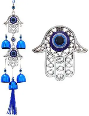 BWINKA Blue Evil Eye Hanging Decoration Ornament Metal Wind Chimes for Home Garden Gift Decoration (Eye-Double) BWINKA Blue Evil Eye Hanging Decoration Ornament Metal Wind Chimes for Home Garden Gift Decoration (Eye-Double)