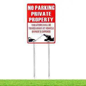Kichwit No Parking Private Property Sign, Aluminum, Violators Will Be Towed Away At Vehicle Owner's Expense, Sign Measures 13 3/8" x 9 1/2", Metal Stakes Included Kichwit No Parking Private Property Sign, Aluminum, Violators Will Be Towed Away At Vehicle Owner's Expense, Sign Measures 13 3/8" x 9 1/2", Metal Stakes Included