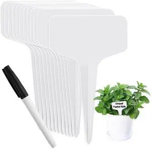 Oligei Plant Labels 120 PCS, T-Type Plant Tags with Marking Pen, 6 x 10 CM White Plastic Plant Markers for Nursery, Garden, Seedlings, Flower Vegetables, Herb Oligei Plant Labels 120 PCS, T-Type Plant Tags with Marking Pen, 6 x 10 CM White Plastic Plant Markers for Nursery, Garden, Seedlings, Flower Vegetables, Herb