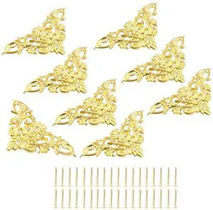 8 Pcs Vintage Style Corner Protectors, Gold | Triangle Furniture Decorative Edge Cover, Antique Zinc Alloy Carved, With Mounting Screws, For Box Wooden Case Table Desk 8 Pcs Vintage Style Corner Protectors, Gold | Triangle Furniture Decorative Edge Cover, Antique Zinc Alloy Carved, With Mounting Screws, For Box Wooden Case Table Desk