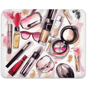 Chic Beauty Essentials Illustration Mouse Pad - Glam Up Your Workspace, Stitched Edges Non-Slip Rubber Base Mouse Pads for Computers Laptop Chic Beauty Essentials Illustration Mouse Pad - Glam Up Your Workspace, Stitched Edges Non-Slip Rubber Base Mouse Pads for Computers Laptop