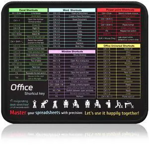 Office Shortcut Mouse Pad for Excel/Word/PPT/Windows (11.8"x9.8") - Portable Waterproof Non-Slip Small Cheat Sheet Desk Mat with Essential Hotkeys for Office & Gaming Office Shortcut Mouse Pad for Excel/Word/PPT/Windows (11.8"x9.8") - Portable Waterproof Non-Slip Small Cheat Sheet Desk Mat with Essential Hotkeys for Office & Gaming