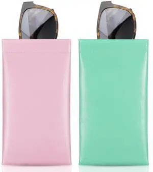 Squeeze Top Glasses Pouch, Leather Soft Sunglasses Case, 2pack | PU Anti-Scratch Eyeglasses Bag with Cleaning Cloth for Women ,soft lining protect glasses Pink + Mint Green Squeeze Top Glasses Pouch, Leather Soft Sunglasses Case, 2pack | PU Anti-Scratch Eyeglasses Bag with Cleaning Cloth for Women ,soft lining protect glasses Pink + Mint Green