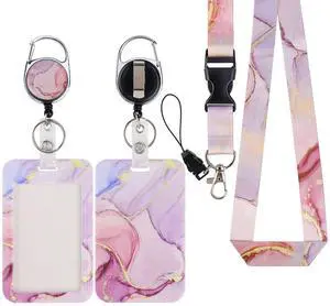 Marble ID Badge Holder Vertical Id Card Clip with Detachable Keychain Lanyard & Retractable Badge Holder Reel for Women Name Tag Badge Clip for Teacher Student Nurse Doctor Office Staff (Pink) Marble ID Badge Holder Vertical Id Card Clip with Detachable Keychain Lanyard & Retractable Badge Holder Reel for Women Name Tag Badge Clip for Teacher Student Nurse Doctor Office Staff (Pink)