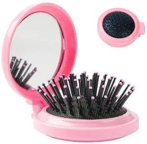 2 Pieces Folding Travel Mirror Hair Brushes, Pocket Hair Comb, Hair Brush with Mirror, Round Mini Hair Brush for Women and Girls (Pink) 2 Pieces Folding Travel Mirror Hair Brushes, Pocket Hair Comb, Hair Brush with Mirror, Round Mini Hair Brush for Women and Girls (Pink)