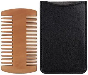 Pearwood Beard Comb, Wooden Beard Comb for Men with Leather Case, Dual-Sided Teeth for Beard Grooming Pearwood Beard Comb, Wooden Beard Comb for Men with Leather Case, Dual-Sided Teeth for Beard Grooming