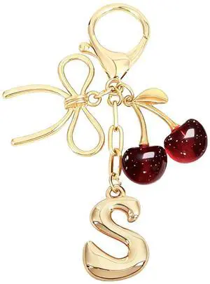 Veryrich Cute Initial Keychain with Bow & Cherry - Gold Letter Bag Charms for Women, Car keyrings Purse Handbag Accessories (Red - Bow Cherry Letter S) Veryrich Cute Initial Keychain with Bow & Cherry - Gold Letter Bag Charms for Women, Car keyrings Purse Handbag Accessories (Red - Bow Cherry Letter S)