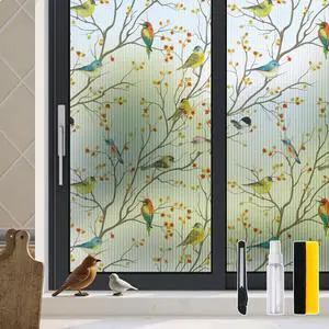 DKTIE Reeded Glass Window Film Seamless Pattern Colored Birds 17.7" x 78.7" | Bathroom Window Privacy Film Waterproof Easy to Install Renter Friendly DKTIE Reeded Glass Window Film Seamless Pattern Colored Birds 17.7" x 78.7" | Bathroom Window Privacy Film Waterproof Easy to Install Renter Friendly