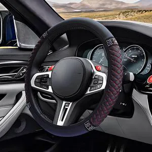 Leather Steering Wheel Cover, Bling Car Interior Accessory (BL&RD) | 15" Soft Anti-Slip Elastic Steering Wheel Protector, Colorful Diamond Crystal Car Accessories for Most Vehicles Leather Steering Wheel Cover, Bling Car Interior Accessory (BL&RD) | 15" Soft Anti-Slip Elastic Steering Wheel Protector, Colorful Diamond Crystal Car Accessories for Most Vehicles