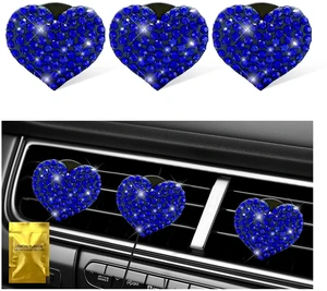 3 PCS Bling Car Air Vent Clips, Crystal Heart Shaped Auto Air Conditioning Outlet Clip, Rhinestone Air Freshener for Women Girls, Sparkly Vehicle Interior Decor Accessories(Blue) 3 PCS Bling Car Air Vent Clips, Crystal Heart Shaped Auto Air Conditioning Outlet Clip, Rhinestone Air Freshener for Women Girls, Sparkly Vehicle Interior Decor Accessories(Blue)