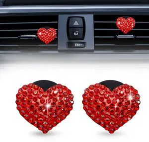 2Pcs Car Air Vent Clip, Bling Crystal Heart Charms Car Air Vent Clips, Air Conditioning Outlet Clip Decorative, Interior Decoration Accessories Universal for Women and Man (Red) 2Pcs Car Air Vent Clip, Bling Crystal Heart Charms Car Air Vent Clips, Air Conditioning Outlet Clip Decorative, Interior Decoration Accessories Universal for Women and Man (Red)