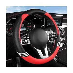Car Steering Wheel Cover, 14.5-15" Cute Carbon Fiber Breathable Steering Wheel Protector with Non-Slip Lining, Stylish Auto Interior Protection Accessories, Universal for RV Truck Sedan (Red) Car Steering Wheel Cover, 14.5-15" Cute Carbon Fiber Breathable Steering Wheel Protector with Non-Slip Lining, Stylish Auto Interior Protection Accessories, Universal for RV Truck Sedan (Red)