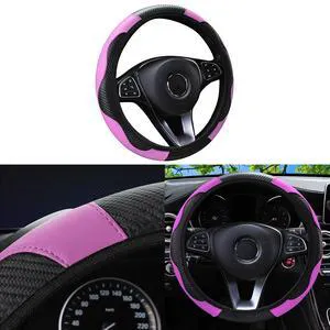 Car Steering Wheel Cover, 15 inch Carbon Fiber Microfiber Anti-Slip Breathable PU Leather Elastic Steering Wheel Protector, Car Interior Accessories for Most Cars (Pink) Car Steering Wheel Cover, 15 inch Carbon Fiber Microfiber Anti-Slip Breathable PU Leather Elastic Steering Wheel Protector, Car Interior Accessories for Most Cars (Pink)