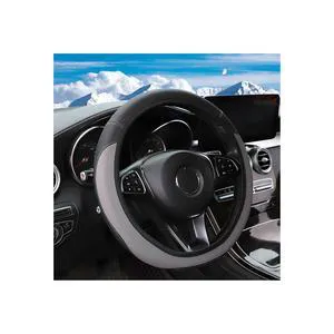 Car Steering Wheel Cover, Leather Elastic No Inner Ring Vehicle Steering Wheel Protector for 14.5-15Inch, Anti Slip Auto Interior Protection Accessories, Universal for SUV Sedan Truck (Gray) Car Steering Wheel Cover, Leather Elastic No Inner Ring Vehicle Steering Wheel Protector for 14.5-15Inch, Anti Slip Auto Interior Protection Accessories, Universal for SUV Sedan Truck (Gray)