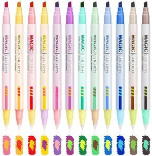12 Colors Dual Tip Color Changing Highlighter for Kids Adult Coloring | Dual Tip Highlighters Markers, Chisel and Bullet Tips Quick Dry Highlighter Pens for Bible Study, Back to School Supplies 12 Colors Dual Tip Color Changing Highlighter for Kids Adult Coloring | Dual Tip Highlighters Markers, Chisel and Bullet Tips Quick Dry Highlighter Pens for Bible Study, Back to School Supplies