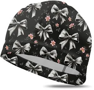 Fabric Swim Cap Elastic Breathable Cloth Swimming Cap Fit Short Hair Men Woman Girls One Size Hat-Black Gray Bowknot Fabric Swim Cap Elastic Breathable Cloth Swimming Cap Fit Short Hair Men Woman Girls One Size Hat-Black Gray Bowknot