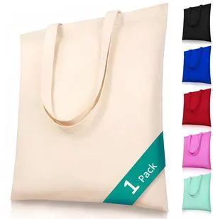 Canvas Tote Bags, 1-Pack, 15 x 16 in, 8 oz Cotton Blank | 8 oz cotton canvas with long handles; blank surface for crafts, gifts, shopping, and everyday carrying Canvas Tote Bags, 1-Pack, 15 x 16 in, 8 oz Cotton Blank | 8 oz cotton canvas with long handles; blank surface for crafts, gifts, shopping, and everyday carrying