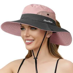 Womens Sun Hat with Ponytail Hole, UV Protection Foldable Beach Fishing Hat | UPF 50+ UV Protection, Breathable Mesh Panel, Adjustable Chin Strap, Foldable Easy Storage, Perfect for Beach & Hiking Womens Sun Hat with Ponytail Hole, UV Protection Foldable Beach Fishing Hat | UPF 50+ UV Protection, Breathable Mesh Panel, Adjustable Chin Strap, Foldable Easy Storage, Perfect for Beach & Hiking