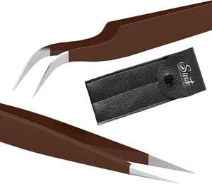 Lash Tweezers for Extensions, Pack of 2, Chocolate, Straight & Curved | Hand-calibrated tips for precise lash placement. Ideal for classic and volume eyelash extensions. Lash Tweezers for Extensions, Pack of 2, Chocolate, Straight & Curved | Hand-calibrated tips for precise lash placement. Ideal for classic and volume eyelash extensions.