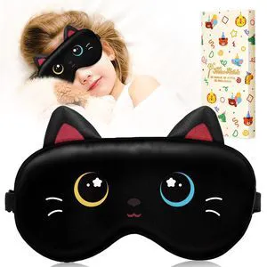 Sleep Mask for Kids - Valentines Gift for Kids Cute Silk Eye Cover for Sleeping Soft Kawaii Eyeshade Animal Eye Blindfold with Adjustable Strap for Girls Teens, Black Cat Sleep Mask for Kids - Valentines Gift for Kids Cute Silk Eye Cover for Sleeping Soft Kawaii Eyeshade Animal Eye Blindfold with Adjustable Strap for Girls Teens, Black Cat