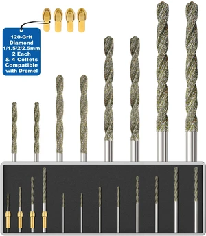 Diamond Drill Bits 1mm 1.5mm 2mm 2.5mm 2 Each 120-Grit 8Pcs with 4 Collets Compatible with Dremel Rotary Tool for Sea Glass Stone Shells Jewelry Making Porcelain Ceramic Gems Diamond Drill Bits 1mm 1.5mm 2mm 2.5mm 2 Each 120-Grit 8Pcs with 4 Collets Compatible with Dremel Rotary Tool for Sea Glass Stone Shells Jewelry Making Porcelain Ceramic Gems