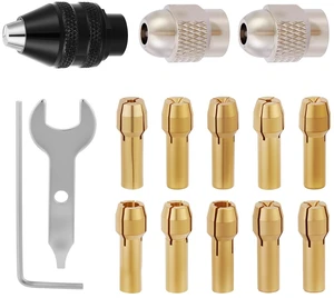 15PCS Drill Chuck Collet Set (0.02in - 0.13in) for Dremel | Keyless Quick Replacement Kit, Compatible with Dremel Accessories, Includes 4486 Rotary Tool & 4485 Brass Collet & Metal Nut 15PCS Drill Chuck Collet Set (0.02in - 0.13in) for Dremel | Keyless Quick Replacement Kit, Compatible with Dremel Accessories, Includes 4486 Rotary Tool & 4485 Brass Collet & Metal Nut