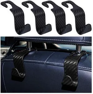 4 Pack Car Seat Headrest Hook, Stylish Back Seat Hook Holder Organizer for Handbag Purse Clothes Coats Grocery Bags, Universal Vehicle Interior Accessories for Most Cars (Carbon Fiber Black) 4 Pack Car Seat Headrest Hook, Stylish Back Seat Hook Holder Organizer for Handbag Purse Clothes Coats Grocery Bags, Universal Vehicle Interior Accessories for Most Cars (Carbon Fiber Black)