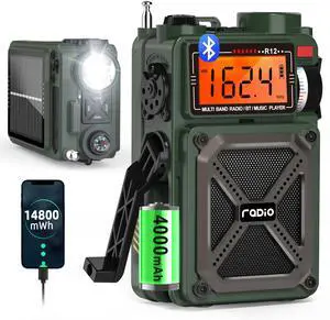 Portable Emergency Shortwave Radios, AM FM NOAA Weather Radio | 14800mWh Rechargeable with Bluetooth 5.4, Crank/Solar/USB Charging, USB/TF Playback, Charger Pack/SOS/Flashlight for Outdoor Portable Emergency Shortwave Radios, AM FM NOAA Weather Radio | 14800mWh Rechargeable with Bluetooth 5.4, Crank/Solar/USB Charging, USB/TF Playback, Charger Pack/SOS/Flashlight for Outdoor