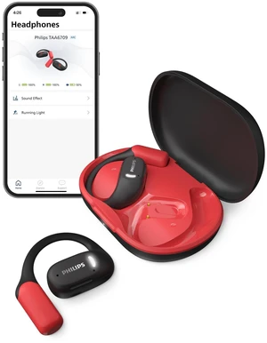 A6709 Open-Ear True Wireless Bluetooth Headphones - 28 Hours Play Time, Air Conduction, IP55 Water Resistant, Black/Red A6709 Open-Ear True Wireless Bluetooth Headphones - 28 Hours Play Time, Air Conduction, IP55 Water Resistant, Black/Red
