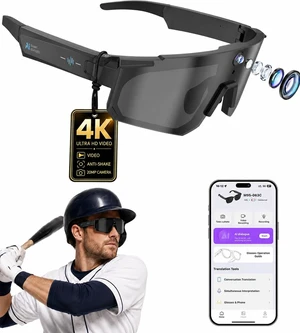 AI Smart Glasses with Camera, 4K HD Video Recording Sport Sunglasses Bluetooth ChatGPT Voice Real-Time Translation, IP65 UV400 Sunglasses for Baseball, Cycling & Hiking, Black AI Smart Glasses with Camera, 4K HD Video Recording Sport Sunglasses Bluetooth ChatGPT Voice Real-Time Translation, IP65 UV400 Sunglasses for Baseball, Cycling & Hiking, Black