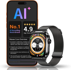 AI Smart Watch with Voice Recorder, Transcribe & Summarize with AI for Meetings, App Control, Supports 135 Languages, 2.13" AMOLED Display, Health, Fitness & Sleep Tracker, 80+ Workout Modes, Black AI Smart Watch with Voice Recorder, Transcribe & Summarize with AI for Meetings, App Control, Supports 135 Languages, 2.13" AMOLED Display, Health, Fitness & Sleep Tracker, 80+ Workout Modes, Black