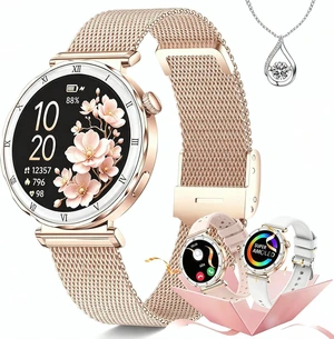 Smart Watch for Women, 1.19" AMOLED Display, Fitness Tracker, iOS/Android Bluetooth Call & Answer,130+Sports Modes with Heart Rate/Sleep Monitor,3ATM Waterproof with 3 Bands, Round rose gold Watch Smart Watch for Women, 1.19" AMOLED Display, Fitness Tracker, iOS/Android Bluetooth Call & Answer,130+Sports Modes with Heart Rate/Sleep Monitor,3ATM Waterproof with 3 Bands, Round rose gold Watch