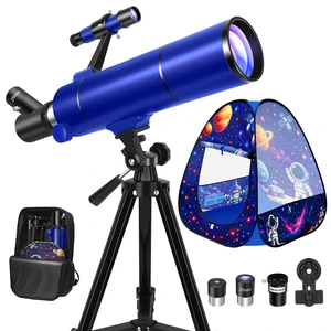 80mm Telescope for Kids 8-12 & Adults with Pop-Up Space Tent Set Portable Telescopes for Travel, 500mm Refractor Telescope for Adults & Beginners with Tripod, Phone Adapter & Backpack - Blue 80mm Telescope for Kids 8-12 & Adults with Pop-Up Space Tent Set Portable Telescopes for Travel, 500mm Refractor Telescope for Adults & Beginners with Tripod, Phone Adapter & Backpack - Blue