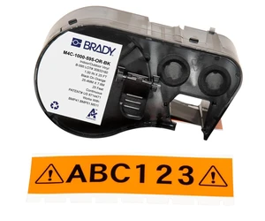 Authentic (M4C-1000-595-OR-BK) All-Weather Vinyl Labels 1 in W x 25ft Black on Orange. for use with BMP41, BMP51, M410, M510, and M511 Label Printers Authentic (M4C-1000-595-OR-BK) All-Weather Vinyl Labels 1 in W x 25ft Black on Orange. for use with BMP41, BMP51, M410, M510, and M511 Label Printers