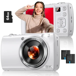 8K Digital Camera for Photography, with WiFi, Front Rear Lens(White) 88MP, Autofocus, Touch Screen, 16X Zoom, Flash, Vlogging Camera for YouTube & Travel, 64GB Card, 2 Batteries 8K Digital Camera for Photography, with WiFi, Front Rear Lens(White) 88MP, Autofocus, Touch Screen, 16X Zoom, Flash, Vlogging Camera for YouTube & Travel, 64GB Card, 2 Batteries