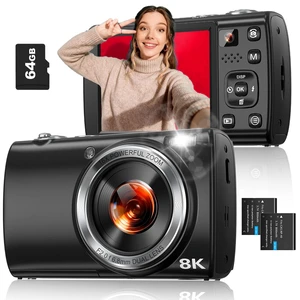 8K Digital Camera for Photography, with WiFi, Front Rear Lens(Black) 88MP, Autofocus, Touch Screen, 16X Zoom, Flash, Vlogging Camera for YouTube & Travel, 64GB Card, 2 Batteries 8K Digital Camera for Photography, with WiFi, Front Rear Lens(Black) 88MP, Autofocus, Touch Screen, 16X Zoom, Flash, Vlogging Camera for YouTube & Travel, 64GB Card, 2 Batteries