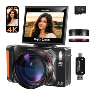 4K 64MP WiFi Digital Camera with Flip Screen, Autofocus, 18X Zoom, Black Vlogging Camera for Beginners, Compact Travel Camera with Wide-Angle & Macro Lenses, Gift for Teens 4K 64MP WiFi Digital Camera with Flip Screen, Autofocus, 18X Zoom, Black Vlogging Camera for Beginners, Compact Travel Camera with Wide-Angle & Macro Lenses, Gift for Teens