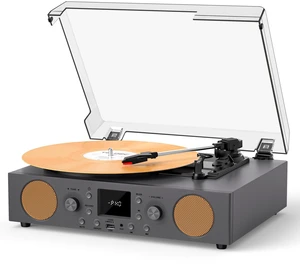 Vinyl Record Player with Speakers, USB Recording Mute Sound, 3 Speed Vintage Turntable with Bluetooth FM Radio RCA Line Out & AXU-in, Grey Record Play Vinyl Record Player with Speakers, USB Recording Mute Sound, 3 Speed Vintage Turntable with Bluetooth FM Radio RCA Line Out & AXU-in, Grey Record Play