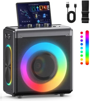 Portable Bluetooth Speaker 2 Wireless Rechargeable Mics,Party Speaker Clear sound, Deep Bass, 20H playtime, LED lights, Tablet Holder, TWS, 4 effects,For Home Parties, Camping and Outdoor Events Portable Bluetooth Speaker 2 Wireless Rechargeable Mics,Party Speaker Clear sound, Deep Bass, 20H playtime, LED lights, Tablet Holder, TWS, 4 effects,For Home Parties, Camping and Outdoor Events