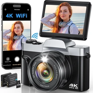 4K Digital Camera with WiFi, 64MP Autofocus Vlogging Camera for Photography 32GB Card Compact Travel Camera, 180° Flip Screen Selfie Camera for Beginners & Teens, 2 Batteries 4K Digital Camera with WiFi, 64MP Autofocus Vlogging Camera for Photography 32GB Card Compact Travel Camera, 180° Flip Screen Selfie Camera for Beginners & Teens, 2 Batteries