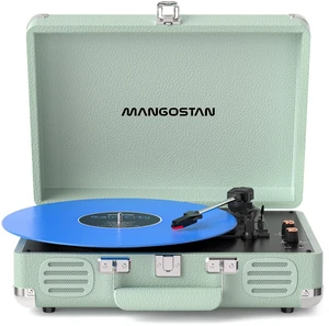 Bluetooth Record Player, 3-Speed Suitcase Turntable, Green Play 7/10/12 inch records with 3 speeds, Bluetooth connection, built-in speakers, AUX-in, RCA output and headphone jack Bluetooth Record Player, 3-Speed Suitcase Turntable, Green Play 7/10/12 inch records with 3 speeds, Bluetooth connection, built-in speakers, AUX-in, RCA output and headphone jack